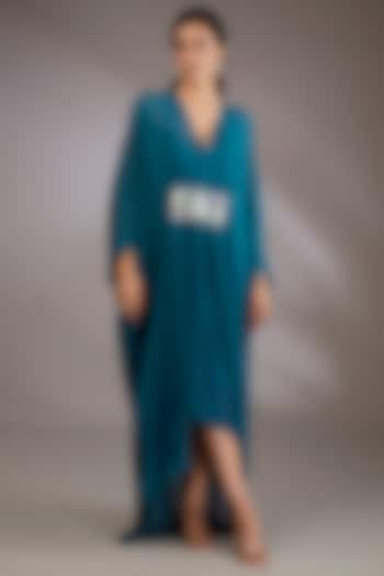 Blue Georgette Hand Embroidered Kaftan by Vedika Soni at Pernia's Pop Up Shop