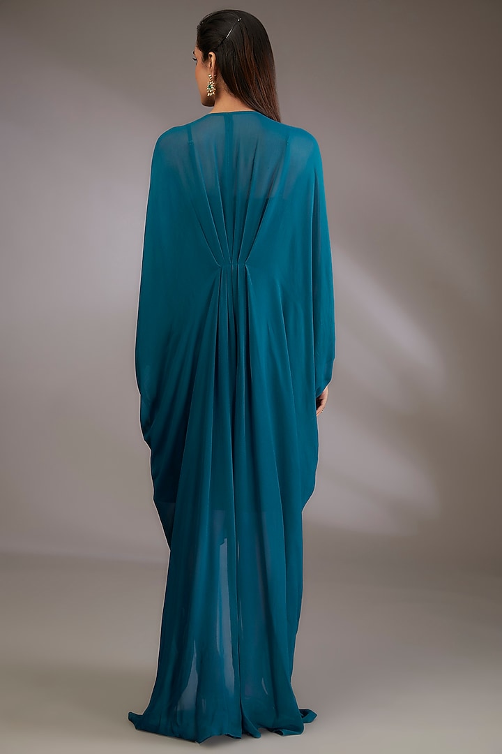 Blue Georgette Hand Embroidered Kaftan by Vedika Soni at Pernia's Pop Up Shop