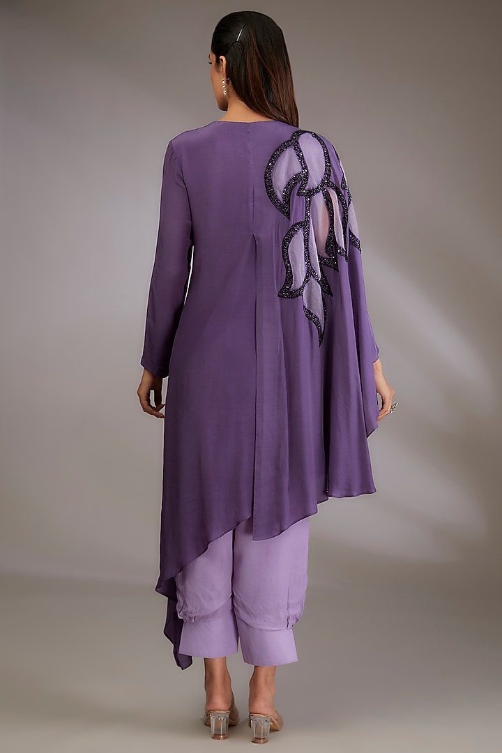 Purple Crepe Hand Embroidered Co-Ord Set by Vedika Soni at Pernia's Pop Up Shop