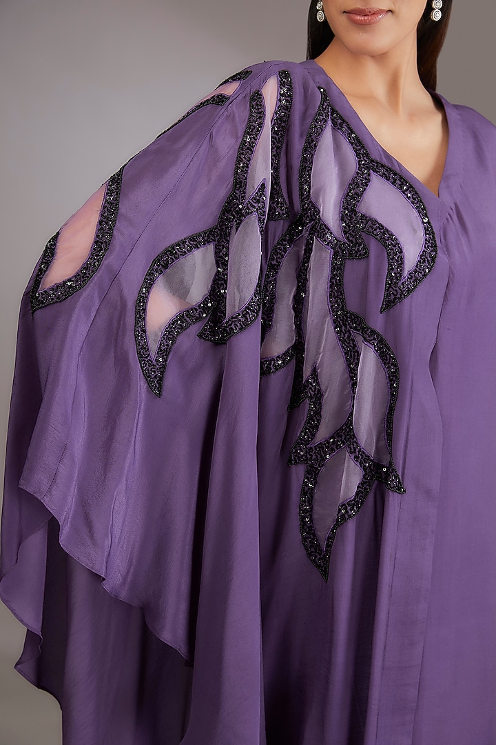 Purple Crepe Hand Embroidered Co-Ord Set by Vedika Soni at Pernia's Pop Up Shop