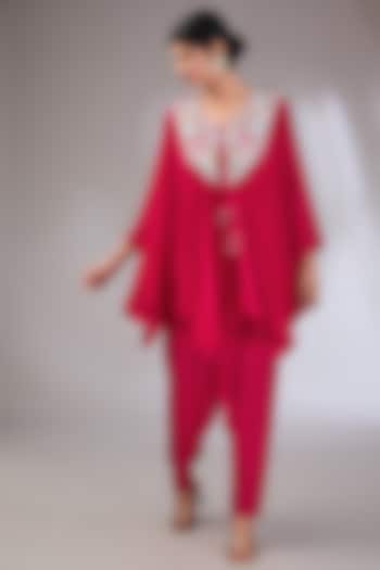 Magenta Crepe Machine Embroidered Co-Ord Set by Vedika Soni at Pernia's Pop Up Shop