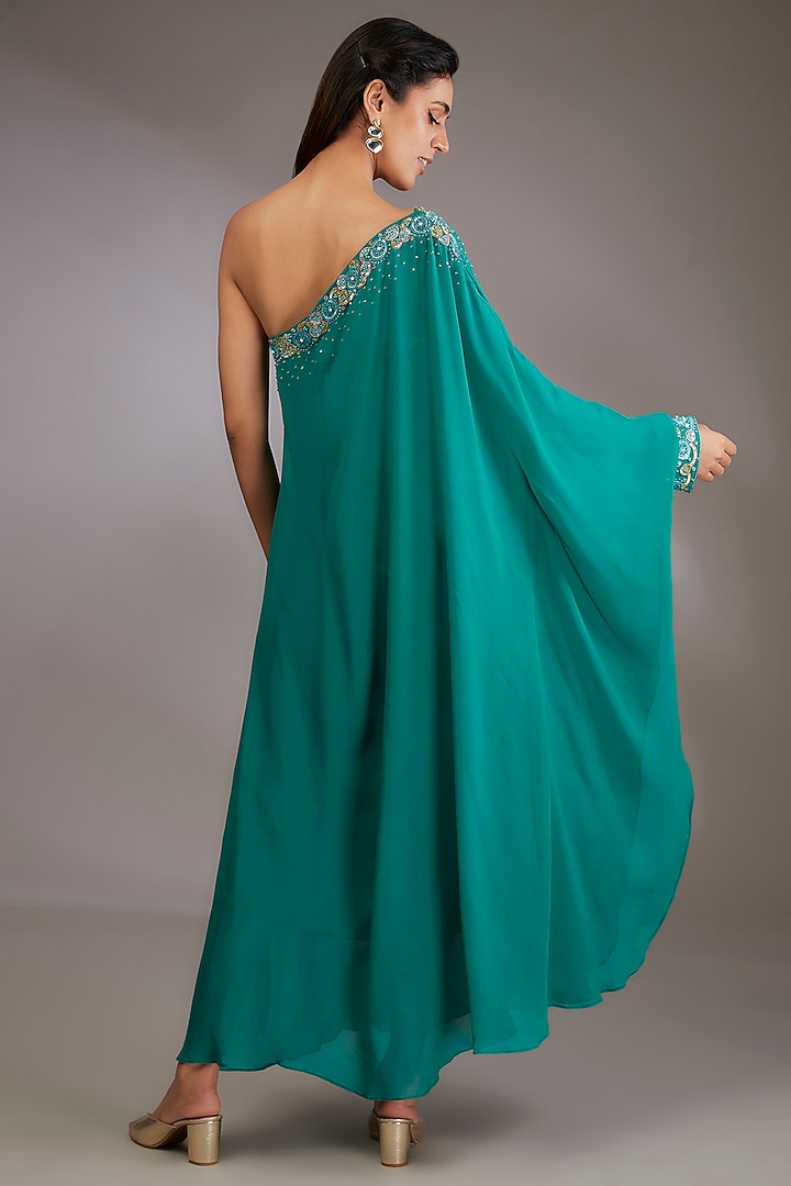 Blue Georgette Hand Embroidered Kaftan by Vedika Soni at Pernia's Pop Up Shop