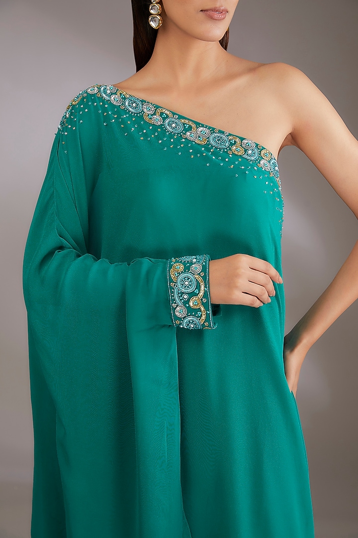 Blue Georgette Hand Embroidered Kaftan by Vedika Soni at Pernia's Pop Up Shop