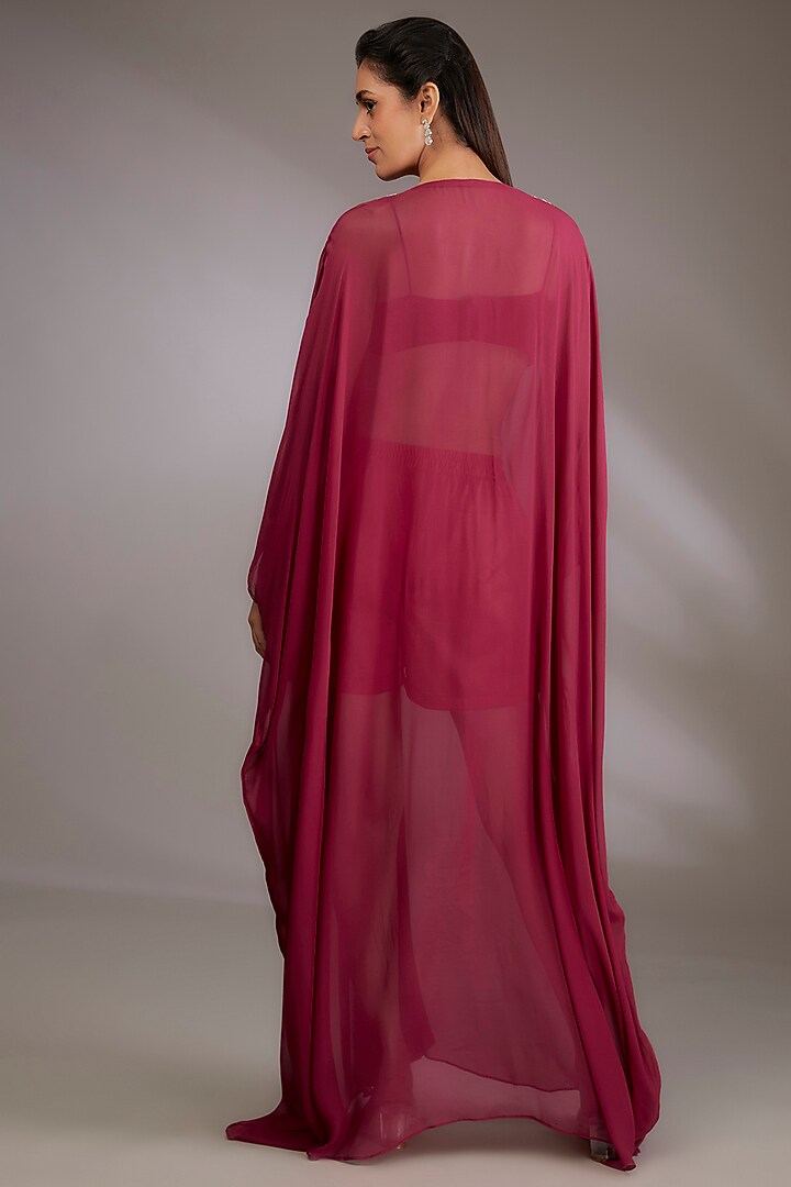 Pink Georgette Machine Embroidered Kaftan Set by Vedika Soni at Pernia's Pop Up Shop
