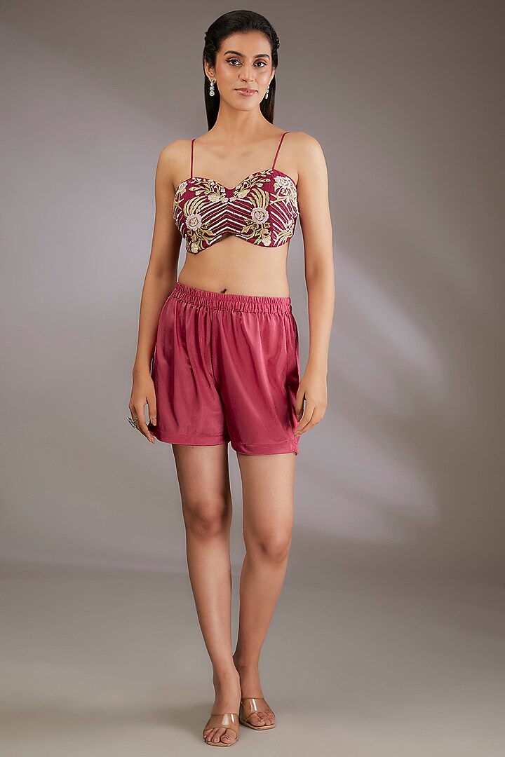 Pink Georgette Machine Embroidered Kaftan Set by Vedika Soni at Pernia's Pop Up Shop