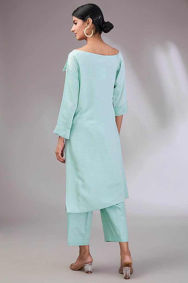 Ice Blue Cotton Hand Embroidered Kurta Set by Vedika Soni at Pernia's Pop Up Shop