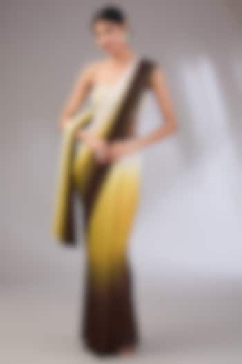 Brown Ombre Georgette & Net Saree Set by Vedika Soni at Pernia's Pop Up Shop