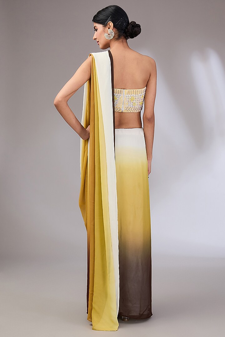 Brown Ombre Georgette & Net Party Wear Saree Set by Vedika Soni at Pernia's Pop Up Shop