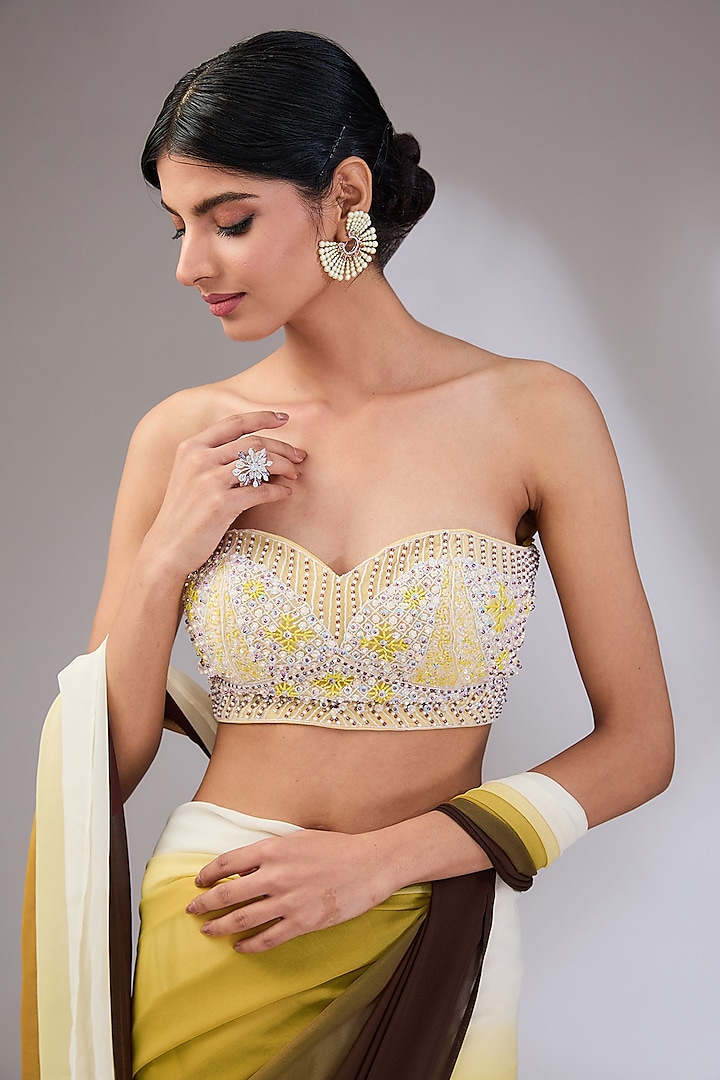 Brown Ombre Georgette & Net Party Wear Saree Set by Vedika Soni at Pernia's Pop Up Shop