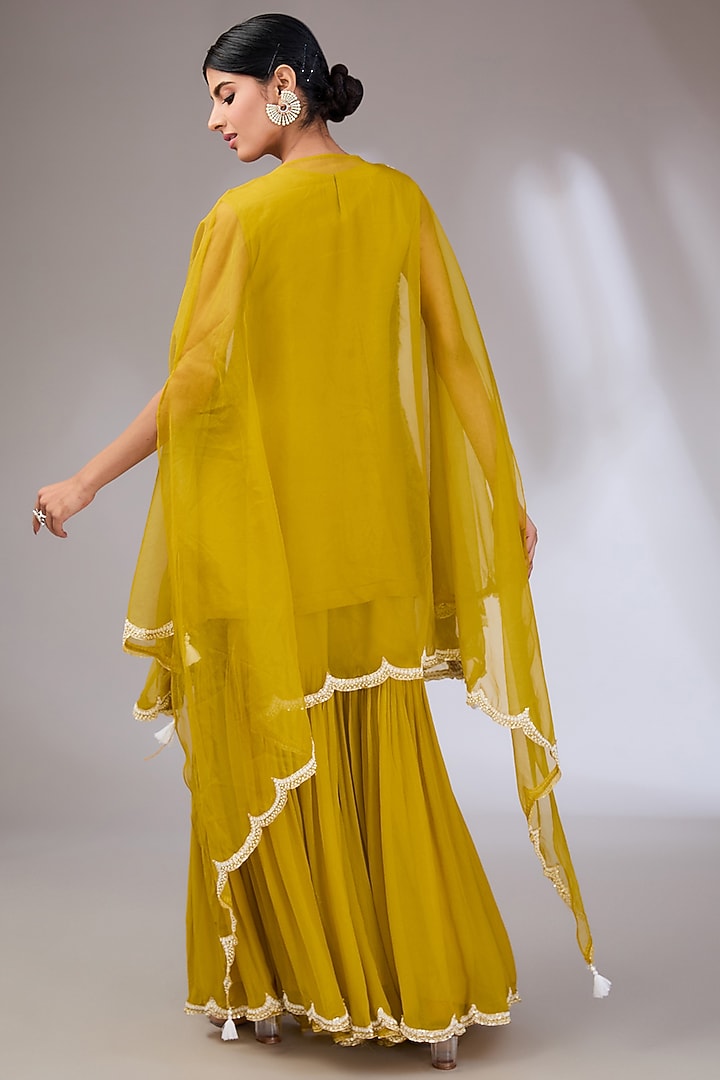 Mustard Chiffon Wedding Sharara Set by Vedika Soni at Pernia's Pop Up Shop