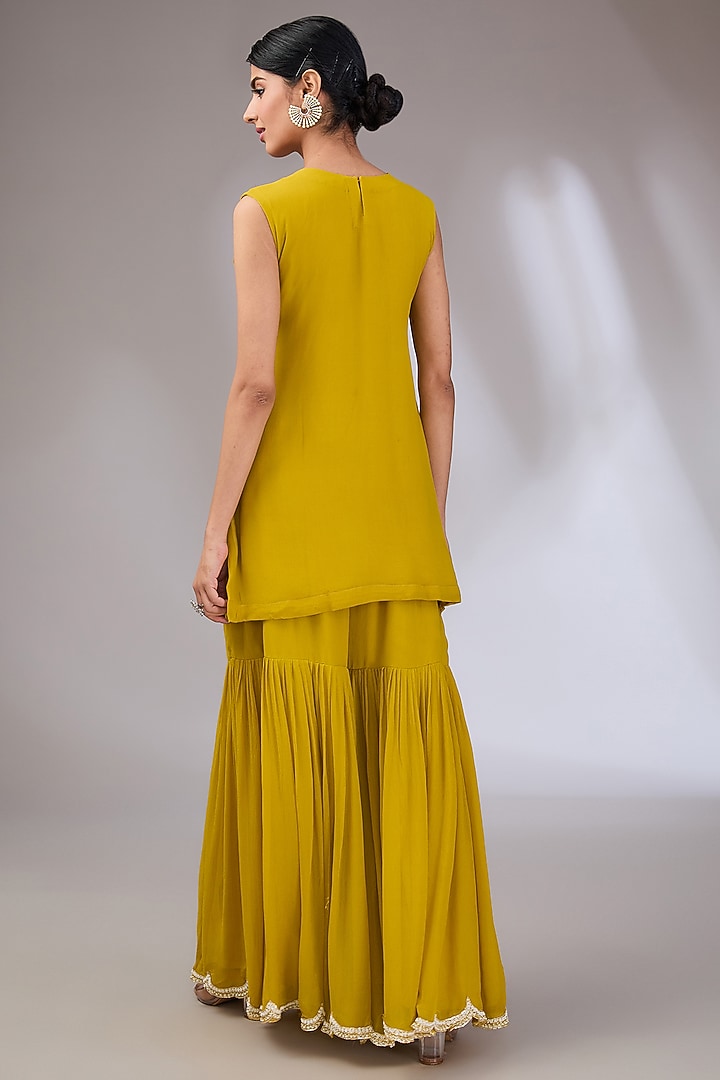 Mustard Chiffon Wedding Sharara Set by Vedika Soni at Pernia's Pop Up Shop