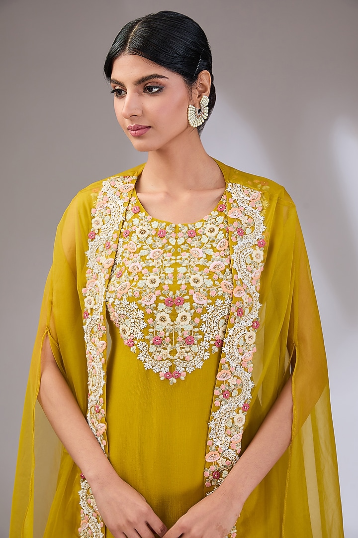Mustard Chiffon Wedding Sharara Set by Vedika Soni at Pernia's Pop Up Shop