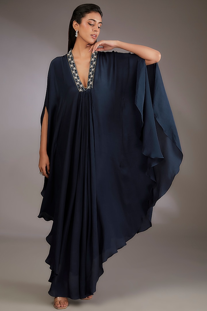 Blue Georgette Hand Embroidered Kaftan by Vedika Soni at Pernia's Pop Up Shop