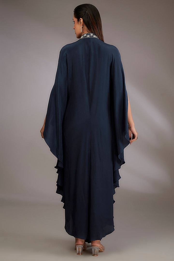 Blue Georgette Hand Embroidered Kaftan by Vedika Soni at Pernia's Pop Up Shop