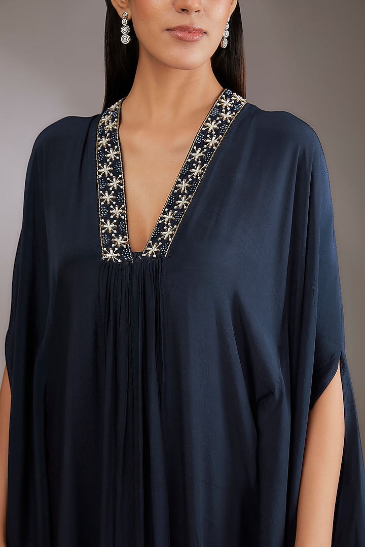 Blue Georgette Hand Embroidered Kaftan by Vedika Soni at Pernia's Pop Up Shop