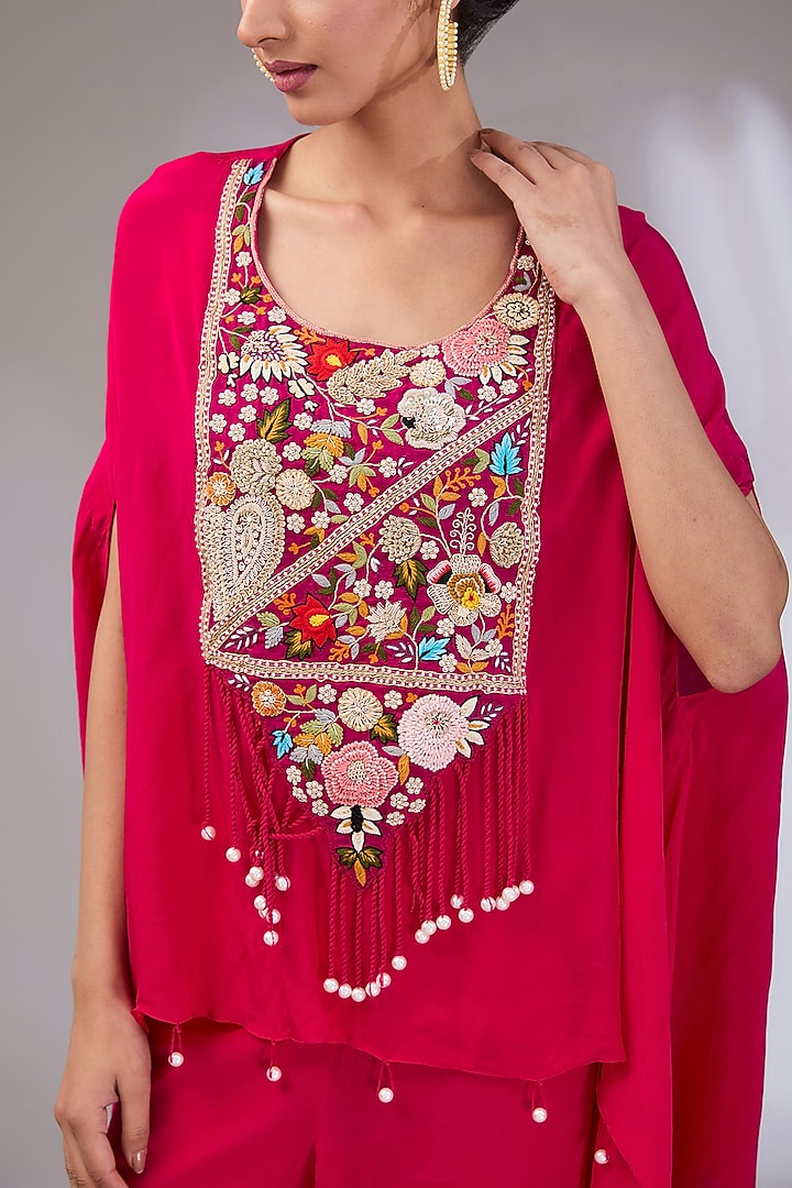Red Crepe Machine Embroidered Co-Ord Set by Vedika Soni at Pernia's Pop Up Shop