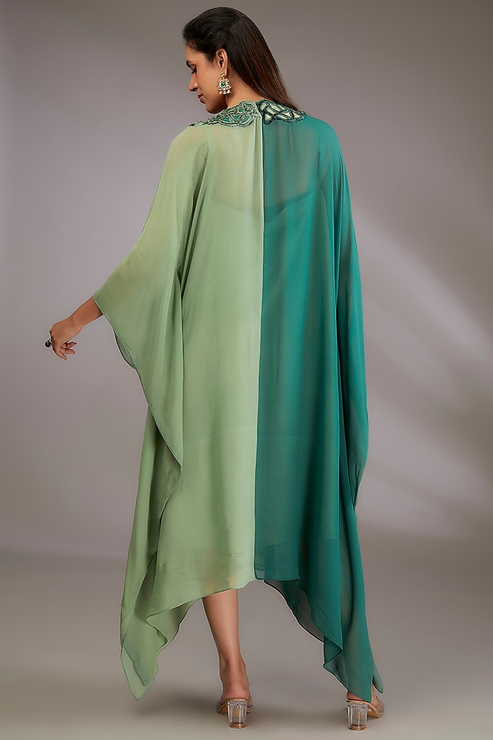 Green Georgette Machine Embroidered Kaftan by Vedika Soni at Pernia's Pop Up Shop