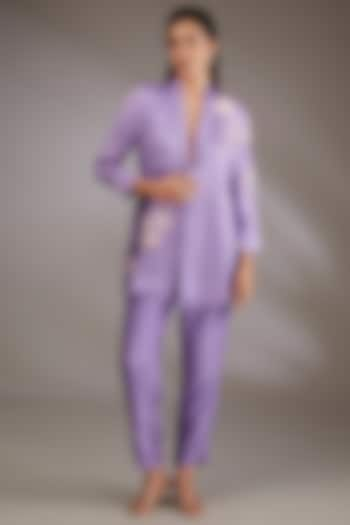 Purple Cotton Hand Embroidered Coat Style Kurta Set by Vedika Soni at Pernia's Pop Up Shop