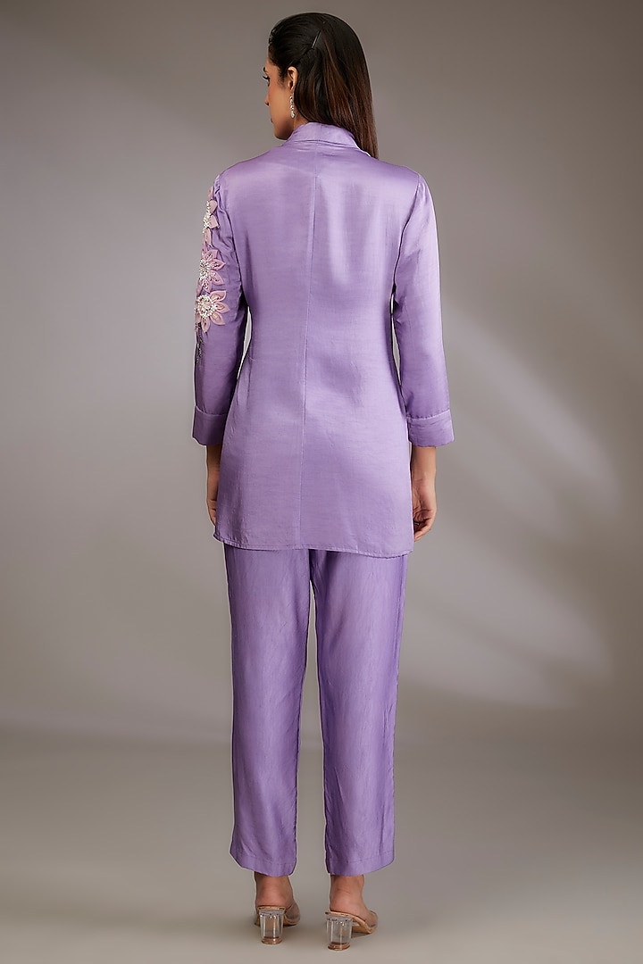 Purple Cotton Hand Embroidered Coat Style Kurta Set by Vedika Soni at Pernia's Pop Up Shop