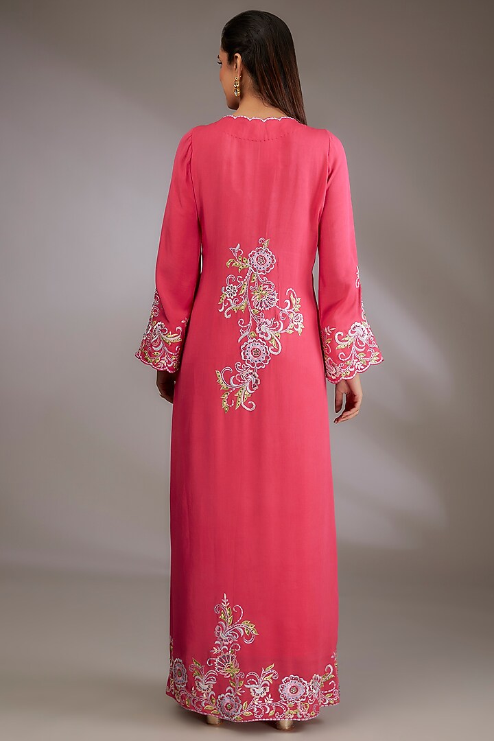 Pink Crepe & Georgette Machine Embroidered Engagement Gown by Vedika Soni at Pernia's Pop Up Shop