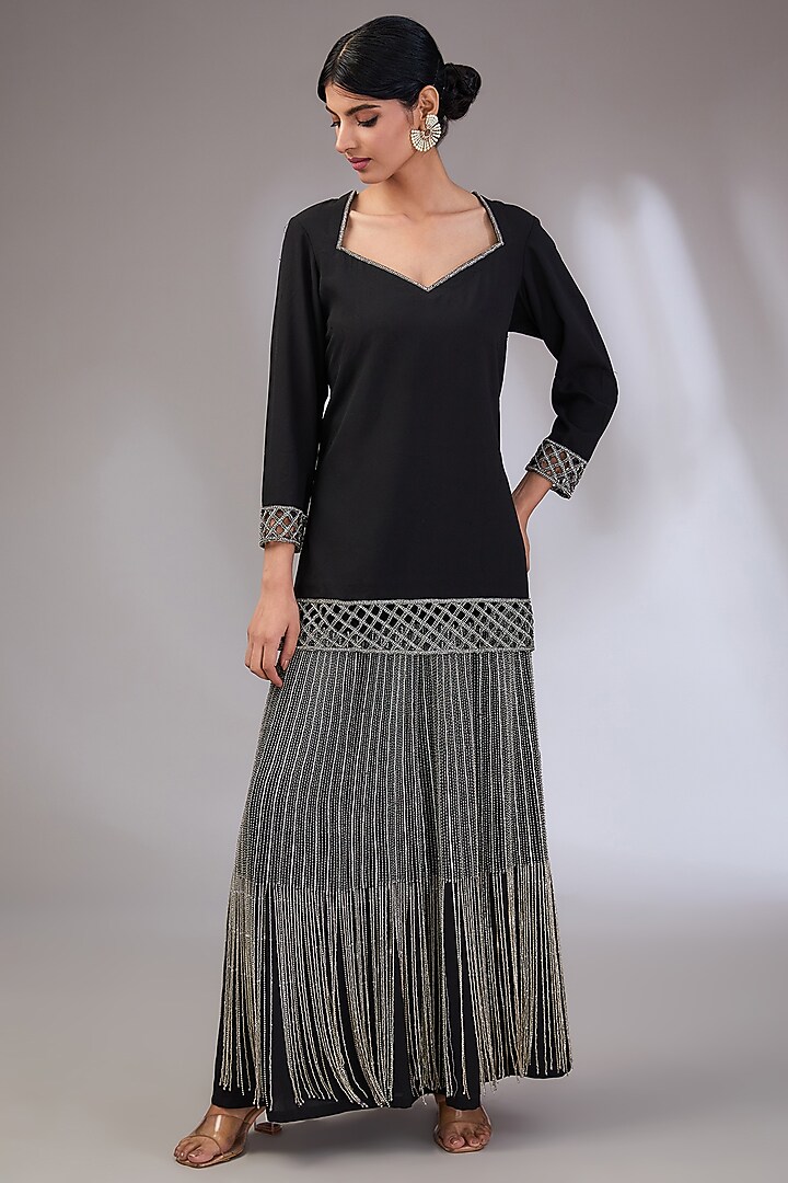 Black Wilson Hand Embroidered Wedding Sharara Set by Vedika Soni at Pernia's Pop Up Shop