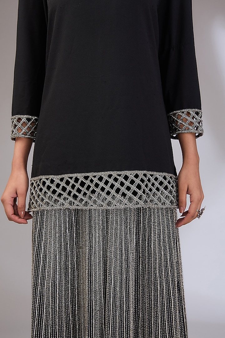 Black Wilson Hand Embroidered Wedding Sharara Set by Vedika Soni at Pernia's Pop Up Shop