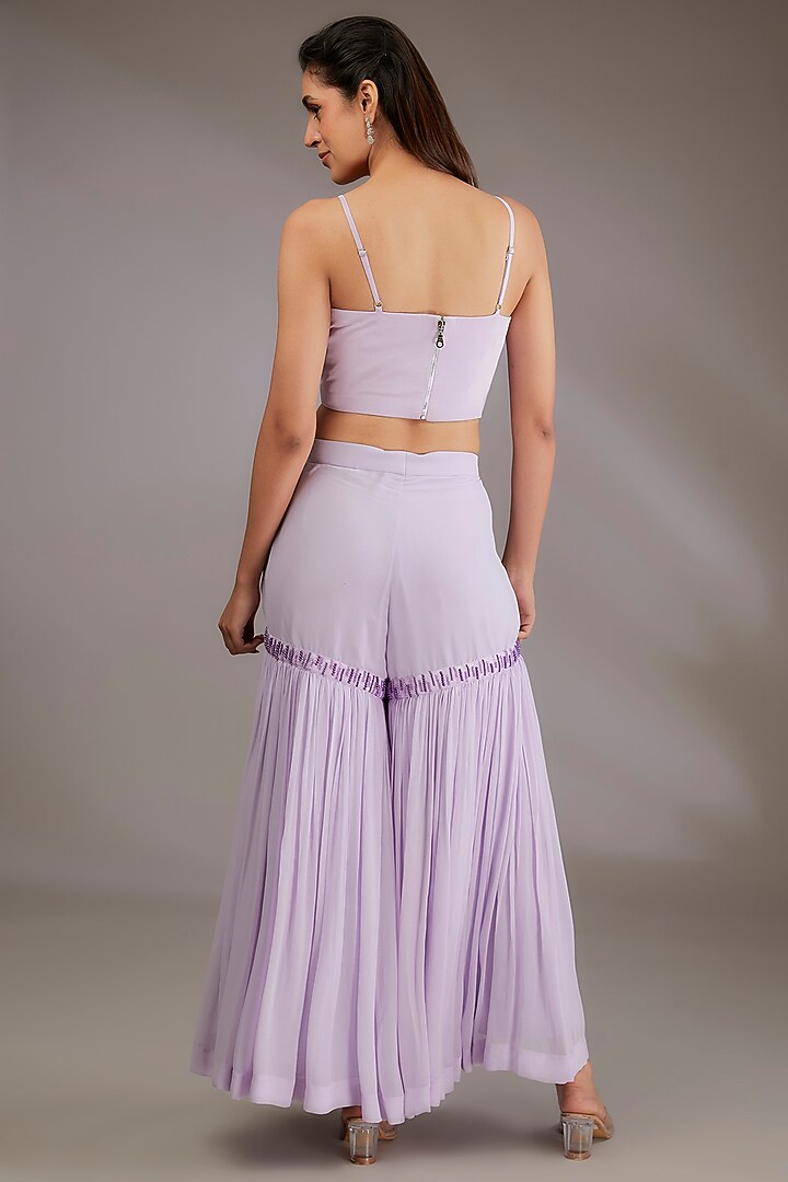 Purple Georgette Party Wear Sharara Set by Vedika Soni at Pernia's Pop Up Shop