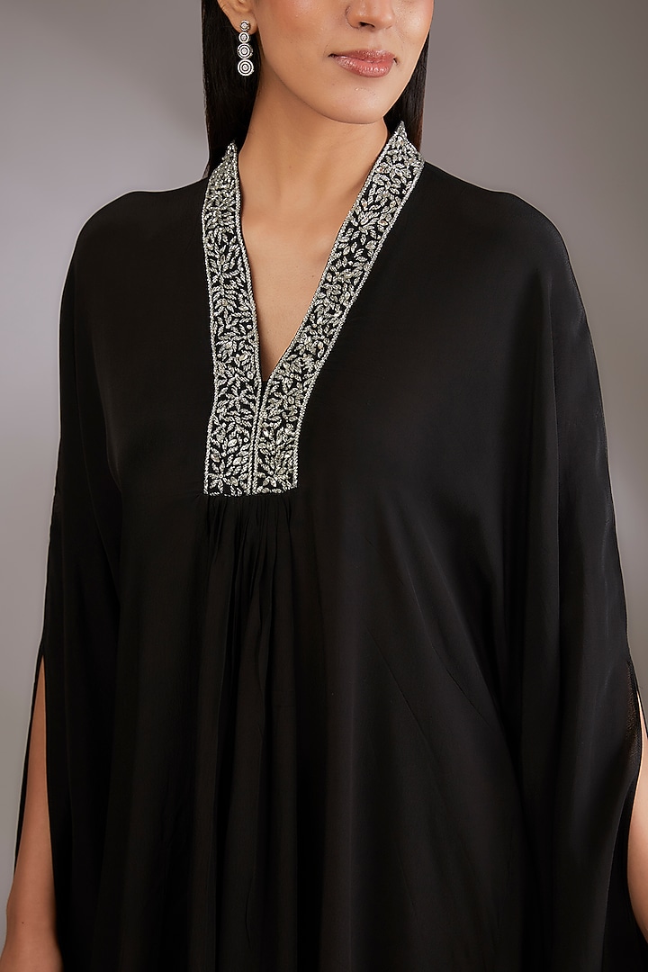 Black Georgette Hand Embroidered Kaftan by Vedika Soni at Pernia's Pop Up Shop