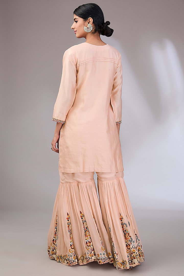 Baby Pink Crepe Machine Embroidered Wedding Sharara Set by Vedika Soni at Pernia's Pop Up Shop