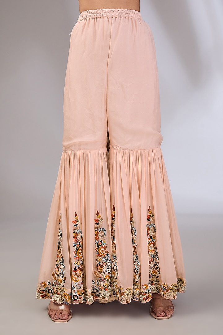 Baby Pink Crepe Machine Embroidered Wedding Sharara Set by Vedika Soni at Pernia's Pop Up Shop