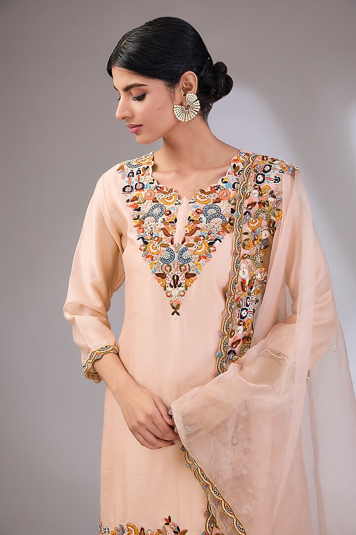 Baby Pink Crepe Machine Embroidered Wedding Sharara Set by Vedika Soni at Pernia's Pop Up Shop