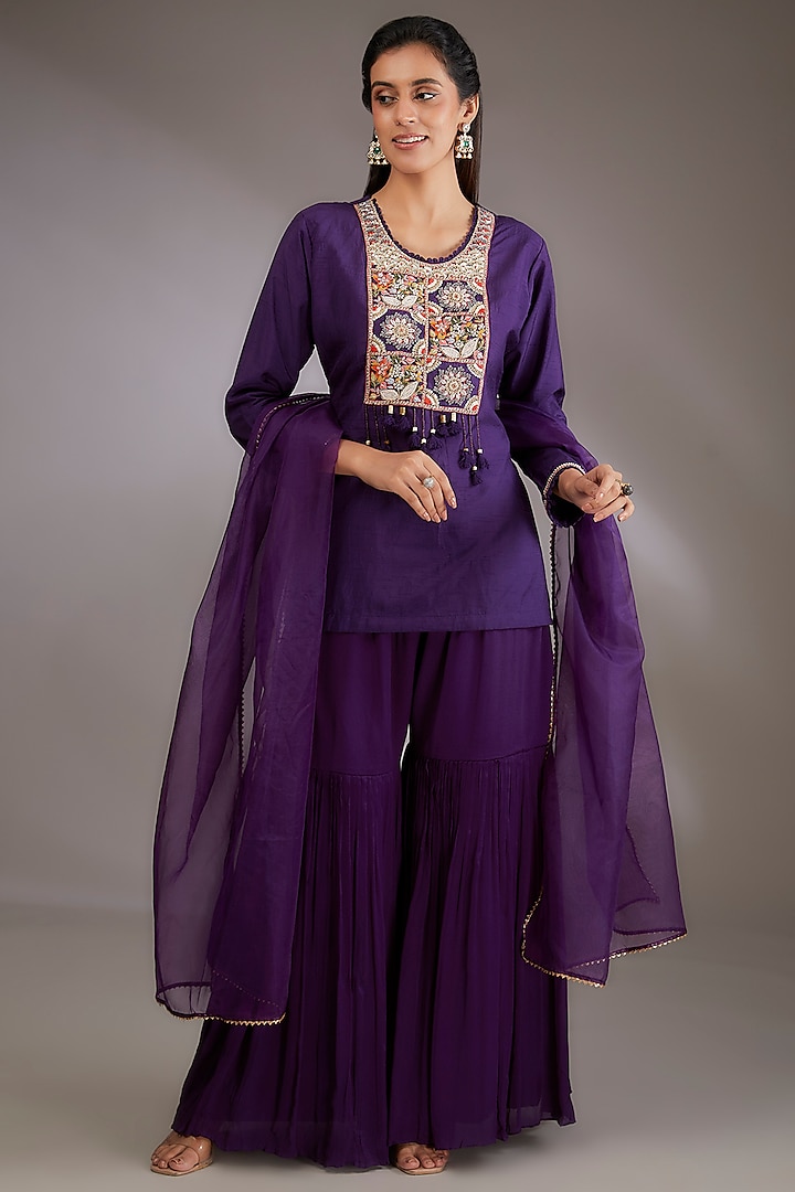 Purple Georgette Sharara Set by Vedika Soni at Pernia's Pop Up Shop