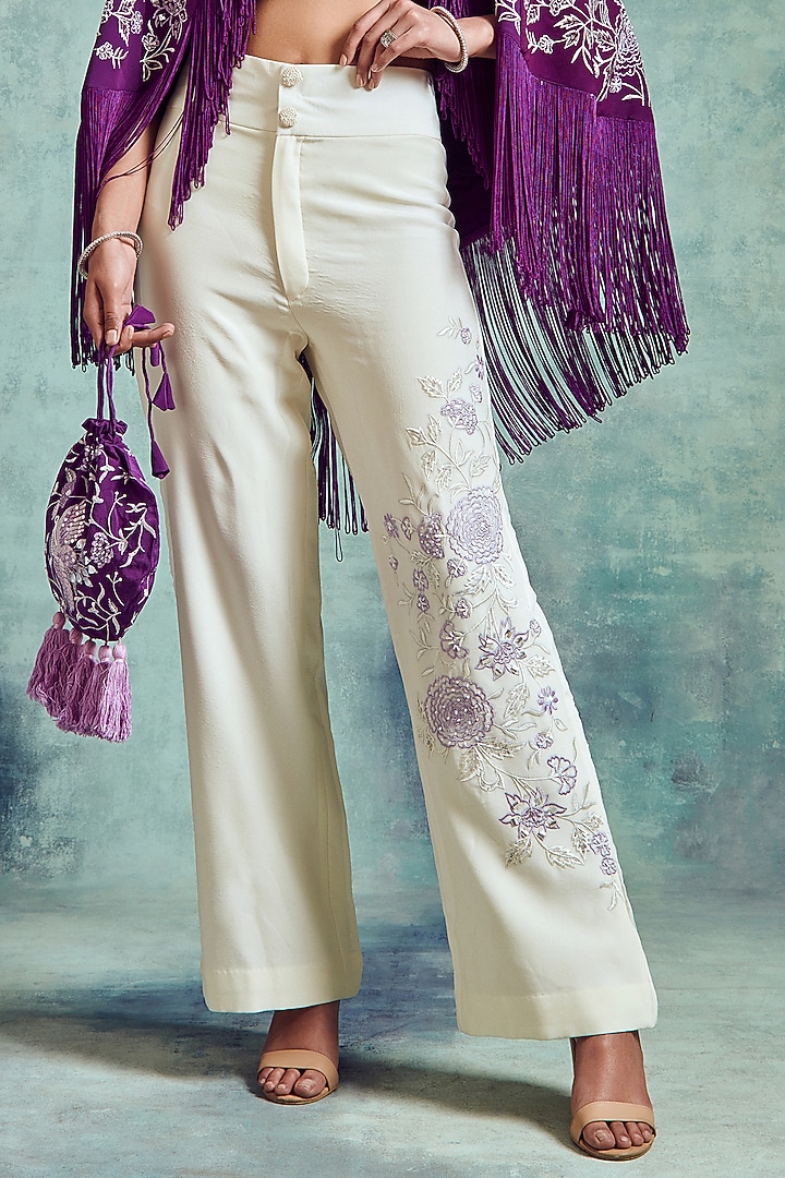 Russian Violet & White Crepe Pant Set by Vedika Soni at Pernia's Pop Up Shop