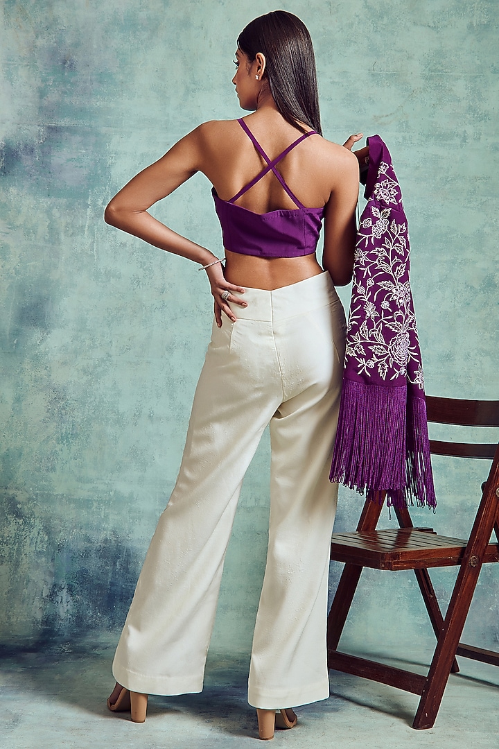 Russian Violet & White Crepe Pant Set by Vedika Soni at Pernia's Pop Up Shop
