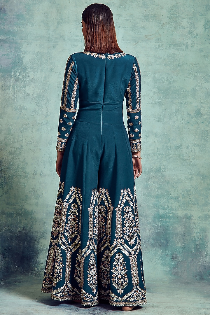Ocean Green Embroidered Jumpsuit by Vedika Soni at Pernia's Pop Up Shop