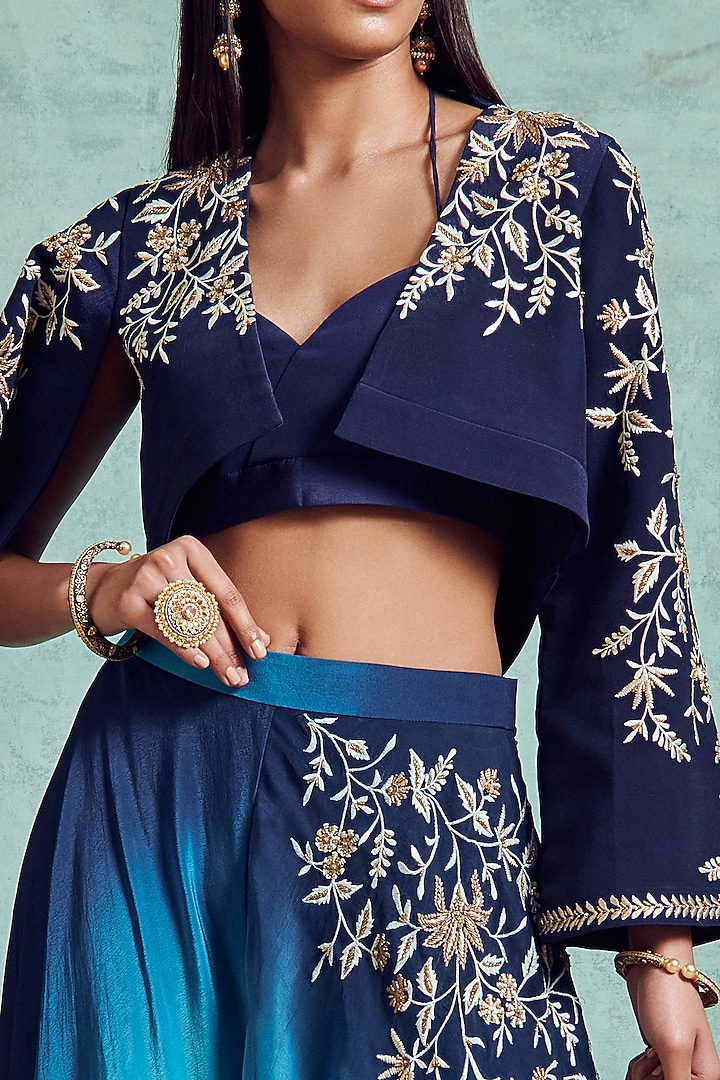 Blue Ombre Embroidered Jacket Set by Vedika Soni at Pernia's Pop Up Shop