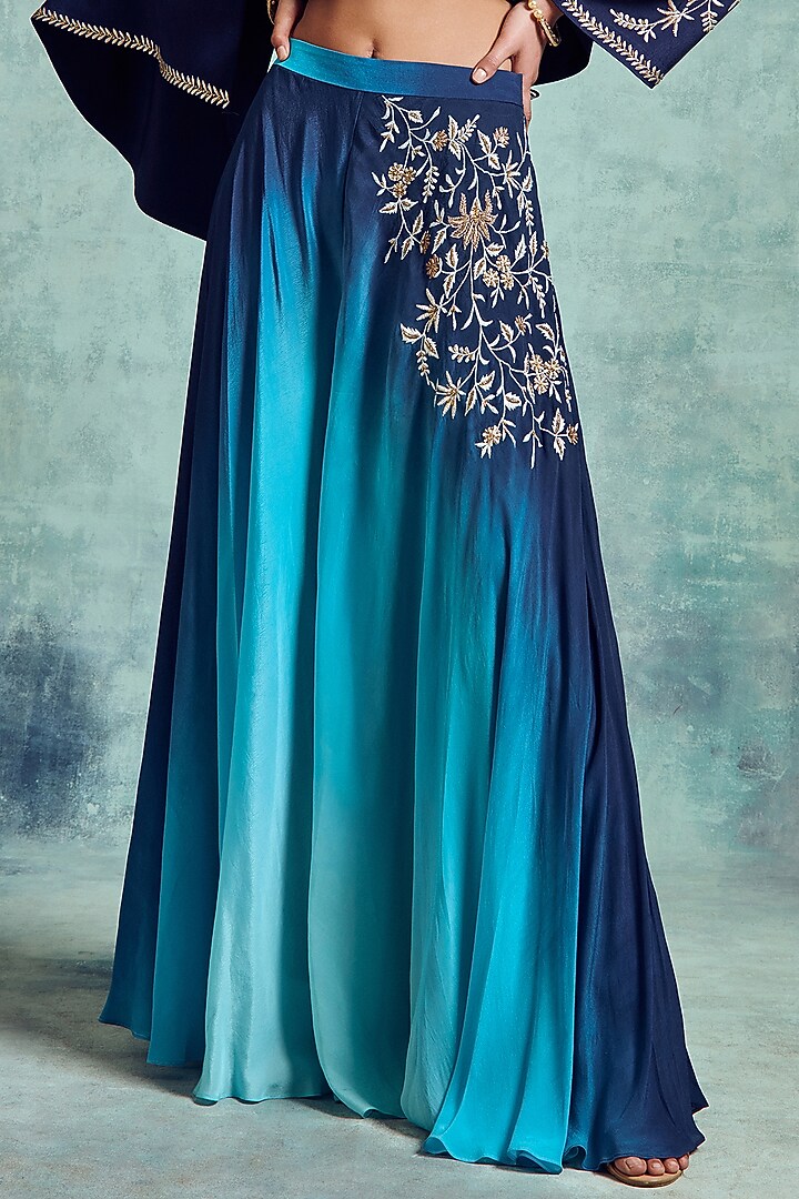 Blue Ombre Embroidered Jacket Set by Vedika Soni at Pernia's Pop Up Shop