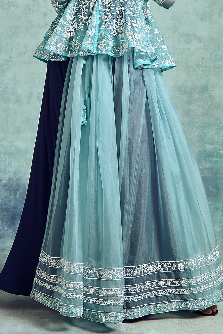 Indigo & Artic Blue Embroidered Skirt Set by Vedika Soni at Pernia's Pop Up Shop