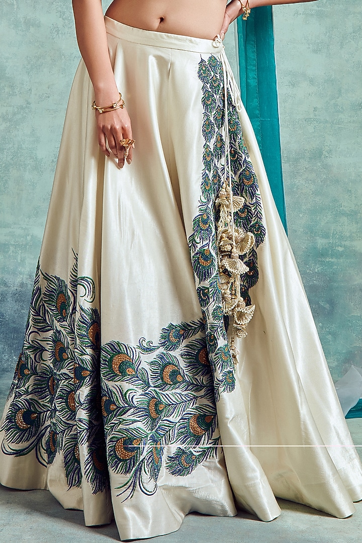 Ivory White Embroidered Wedding Lehenga Set by Vedika Soni at Pernia's Pop Up Shop