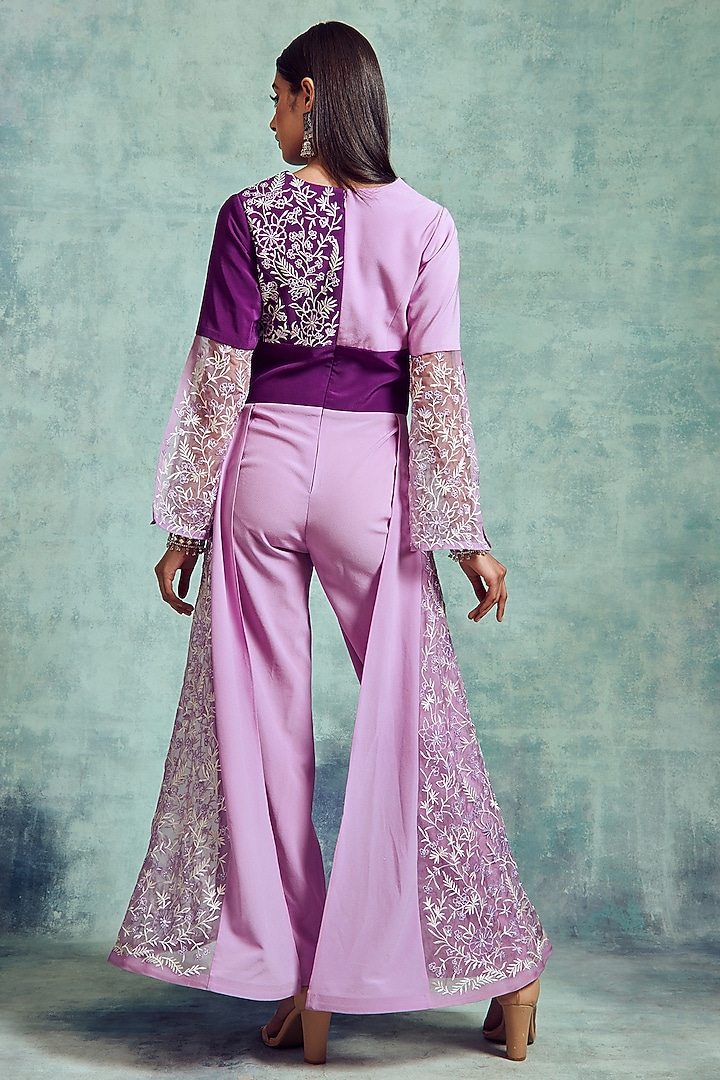 Mauve & Russian Violet Embroidered Jumpsuit by Vedika Soni at Pernia's Pop Up Shop