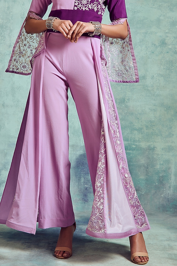 Mauve & Russian Violet Embroidered Jumpsuit by Vedika Soni at Pernia's Pop Up Shop