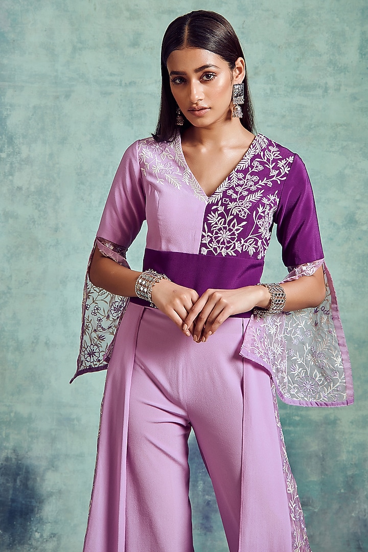 Mauve & Russian Violet Embroidered Jumpsuit by Vedika Soni at Pernia's Pop Up Shop
