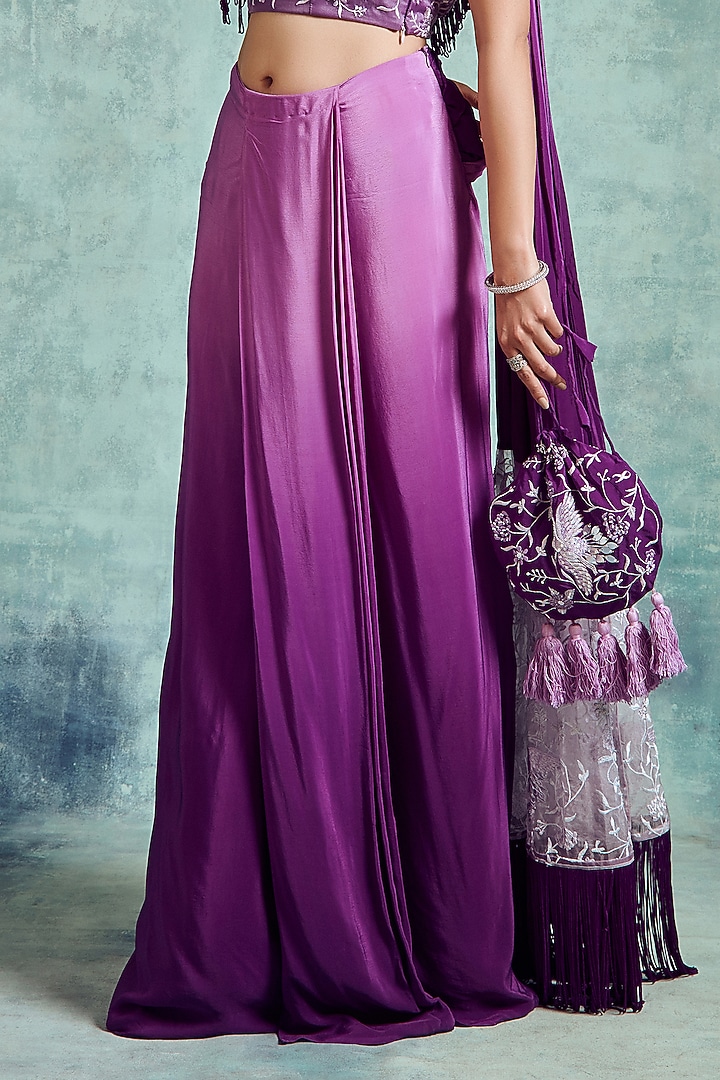 Mauve & Russian Violet Crepe Draped Wedding Saree Set by Vedika Soni at Pernia's Pop Up Shop