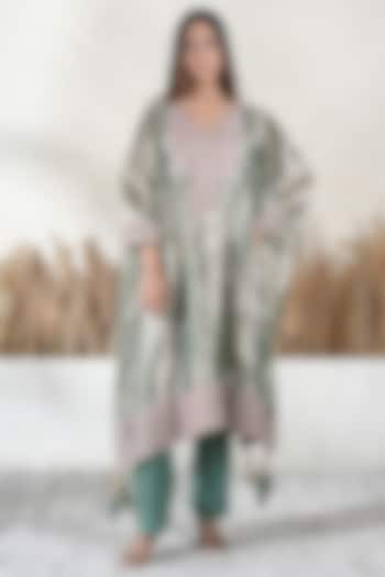 Metallic Green Tissue Embroidered Kaftan Set by Vedika Soni at Pernia's Pop Up Shop