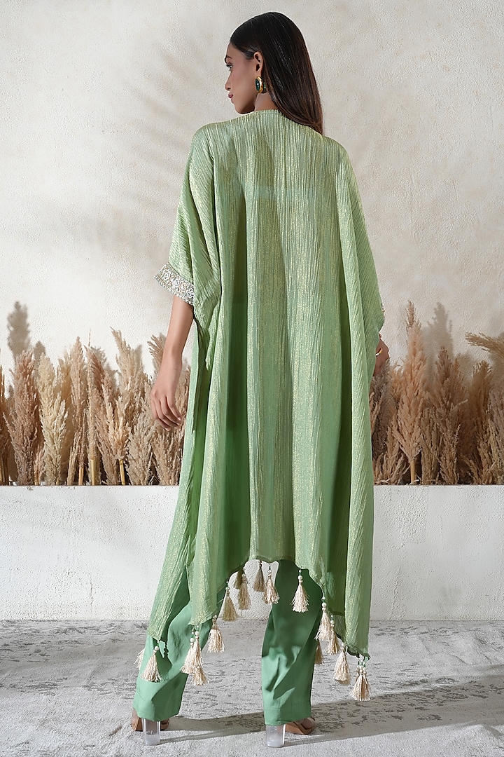 Pastel Green Crushed Tissue Embroidered Kaftan Set by Vedika Soni at Pernia's Pop Up Shop