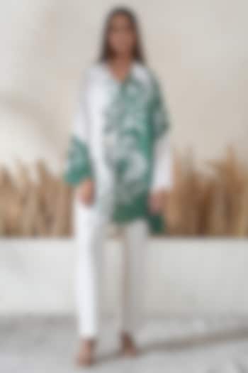 Ivory & Green Crepe Embroidered Co-Ord Set by Vedika Soni at Pernia's Pop Up Shop