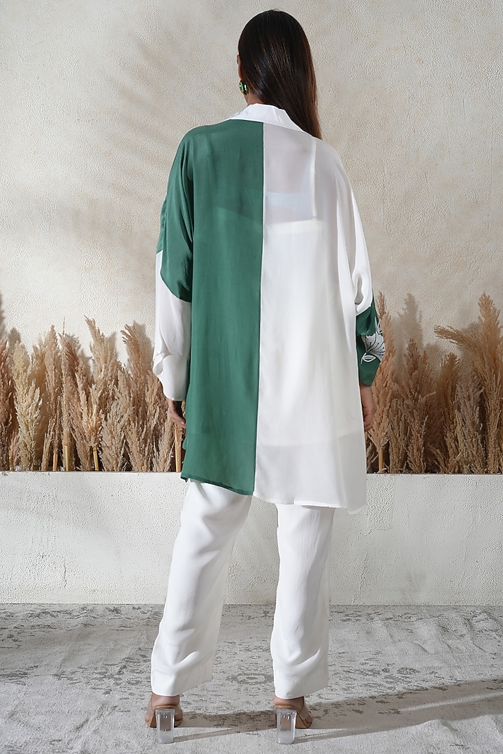 Ivory & Green Crepe Embroidered Co-Ord Set by Vedika Soni at Pernia's Pop Up Shop