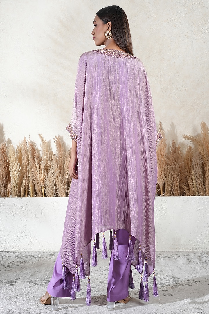 Lavender Crushed Tissue Embroidered Kaftan Set by Vedika Soni at Pernia's Pop Up Shop