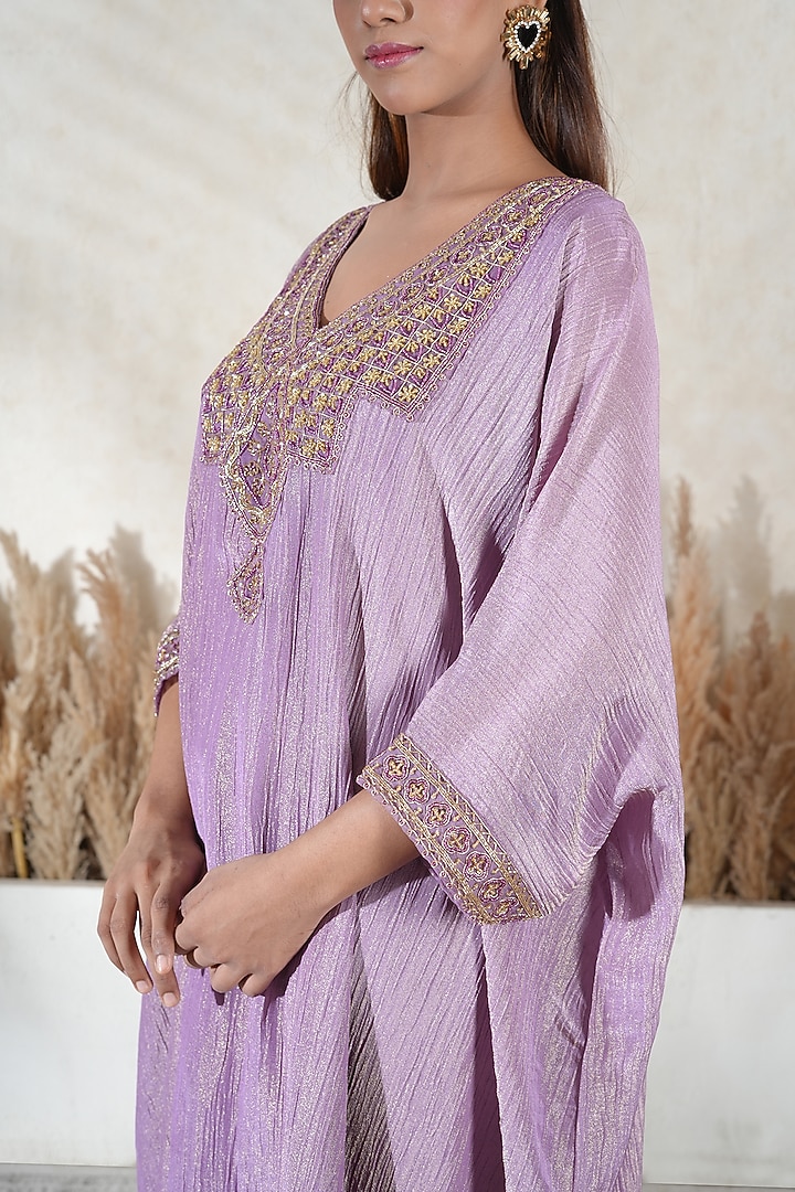 Lavender Crushed Tissue Embroidered Kaftan Set by Vedika Soni at Pernia's Pop Up Shop