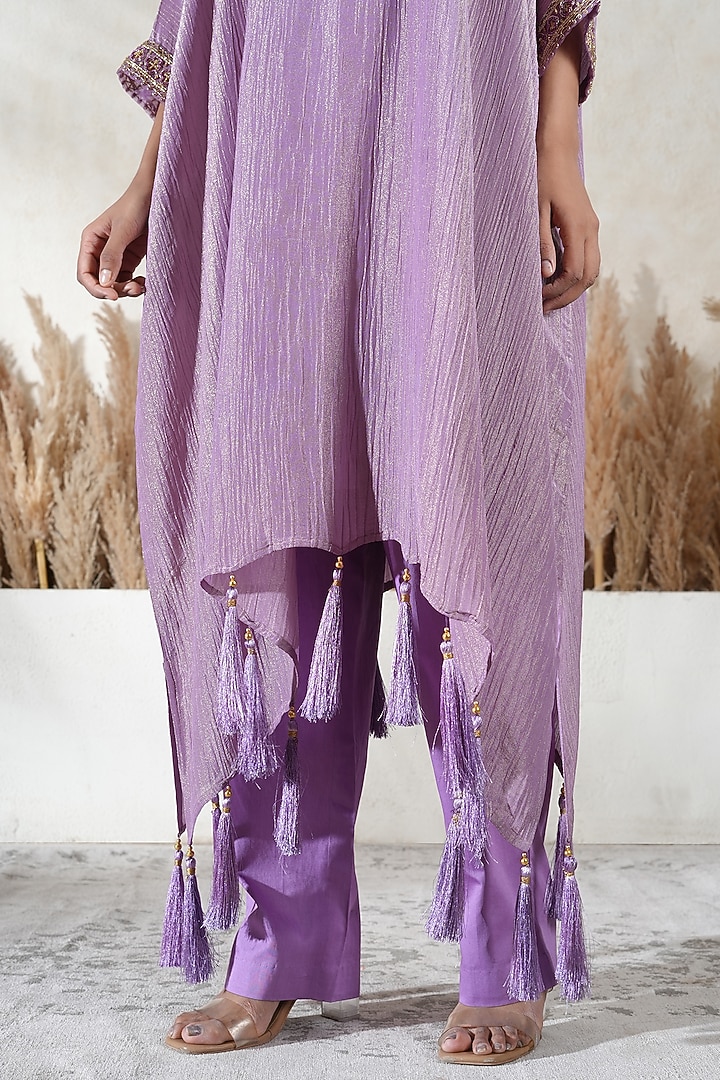 Lavender Crushed Tissue Embroidered Kaftan Set by Vedika Soni at Pernia's Pop Up Shop